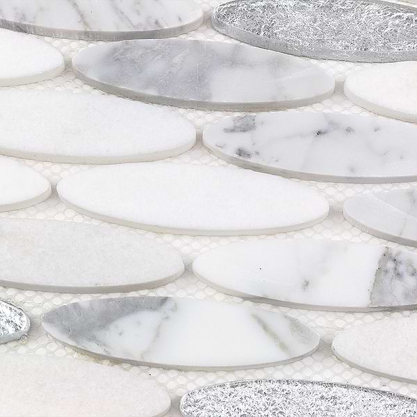 Kinetic Ice Water Ovals Glass & Stone Tile