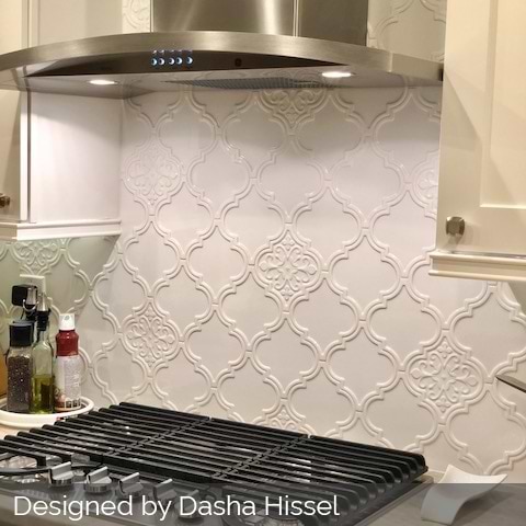 Byzantine Florid Bianco White 6x7 Arabesque Polished Ceramic Wall Tile