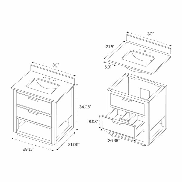 Dayton Woodgrain 30" Single Vanity without Top, View 11, open zoomed image