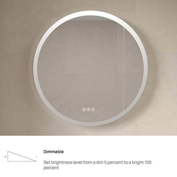 Radium Silver 32" Round Recessed or Wall Mounted Right-Hand LED Medicine Cabinet with Mirror in Silver, View 8, open zoomed image
