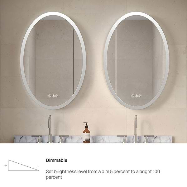 Radium Silver 24x36" Oval Recessed or Wall Mounted Left-Hand LED Medicine Cabinet with Mirror in Silver, View 8, open zoomed image