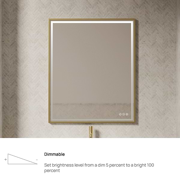 Mage Brushed Gold 30x36" Framed Rectangle LED Mirror
