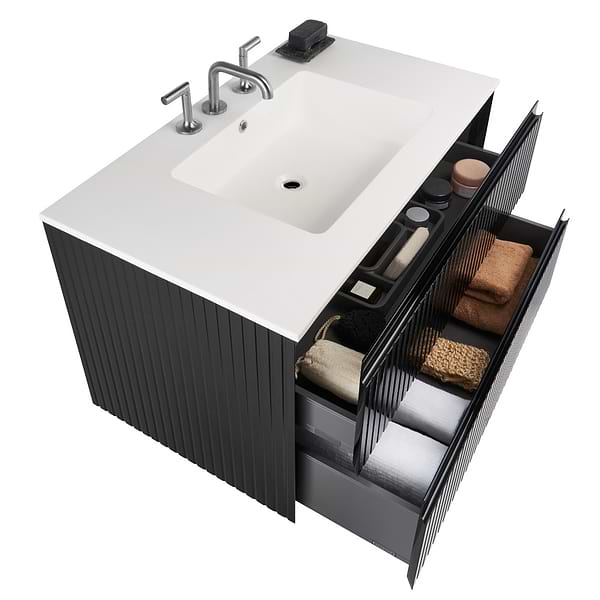 Linear Black 36" Single Vanity with Integrated White Solid Surface Top