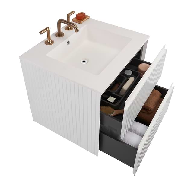 Linear White 24" Single Vanity with Integrated White Solid Surface Top