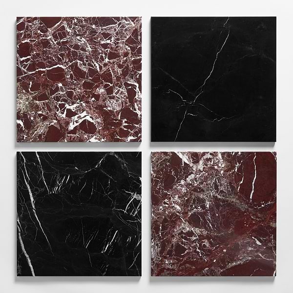 Alterno Black Silk and Rosso Levanto Red 12x12 Polished Marble Checkerboard Tile