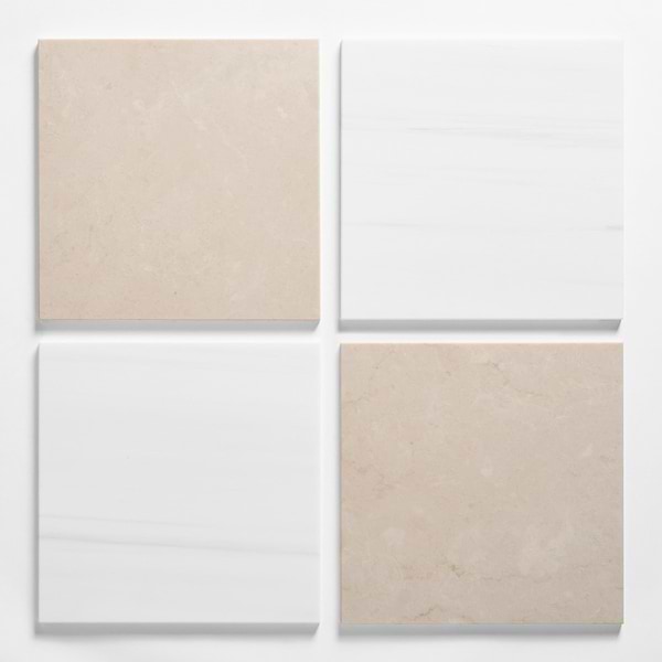 Alterno Crema Ella Beige and Glacier White Extra 12x12 Honed Marble Checkerboard Tile