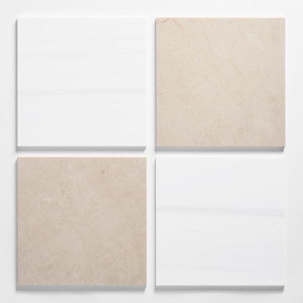 Alterno Crema Ella Beige and Glacier White Extra 12x12 Polished Marble Checkerboard Tile