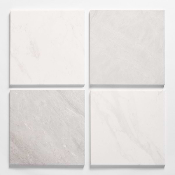 Alterno Volakas White and Ice Gray 12x12 Honed Marble Checkerboard Tile