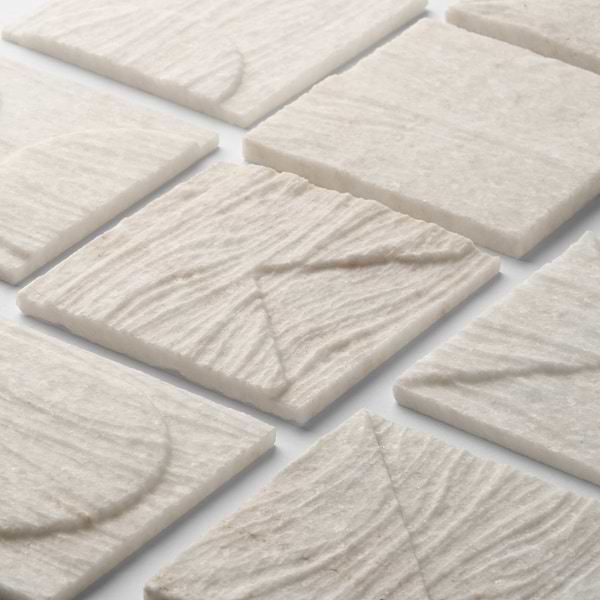Trevino Carved Sabbia White 4x4 3D Satin Marble Tile