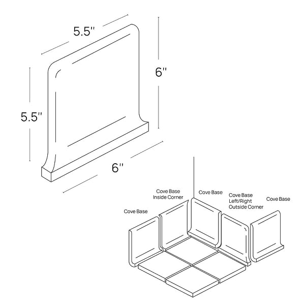 Elemental Gray 6x6 Ceramic Quarry Tile Cove Base Left Outside Corner (14 per box)