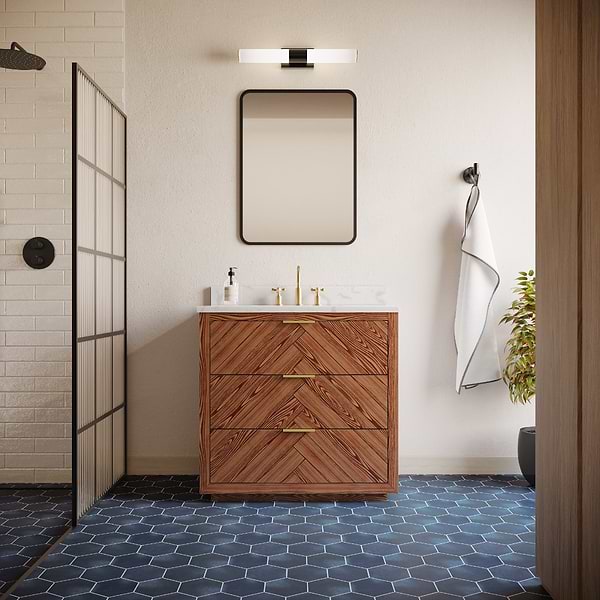 Finestra 34x74" Reversible Fixed Shower Door with Grid Fluted Glass in Matte Black