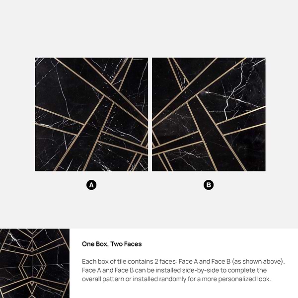 Empire Nero Black & Gold 24x24 Polished Marble & Brass Tile