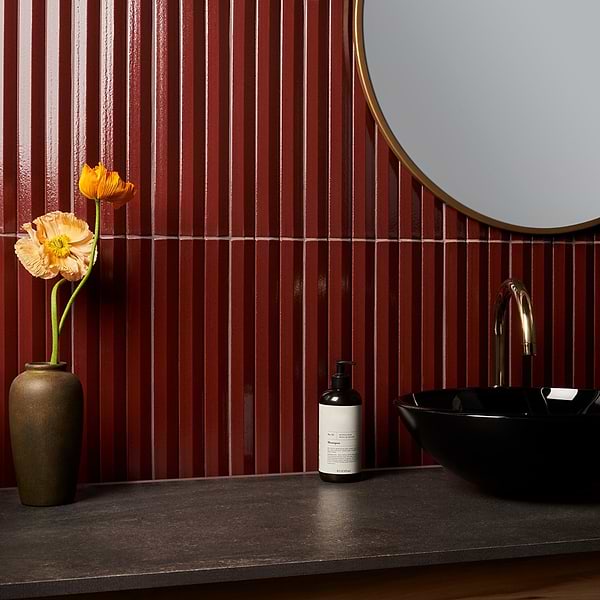 Ponto Ruby Red Fluted 5x16 3D Polished Porcelain Tile