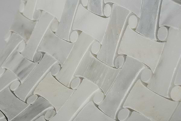 Filigree White Asian Statuary 1x2 Polished Marble Mosaic in White base with gray and gold veining, View 10, open zoomed image