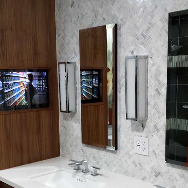 Filigree White Asian Statuary 1x2 Polished Marble Mosaic in White base with gray and gold veining, View 6, open zoomed image