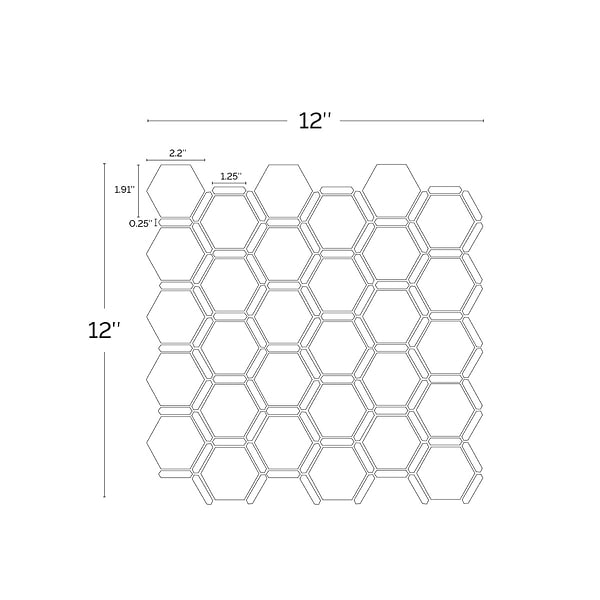 Florentine Carrara & Light Bardiglio Gray 2" Hexagon Polished Marble Mosaic Tile