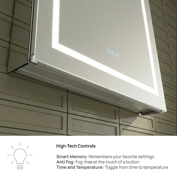 Rory Grooved 20x32" Rectangle Recessed or Wall Mounted Right-Hand LED Medicine Cabinet with Mirror
