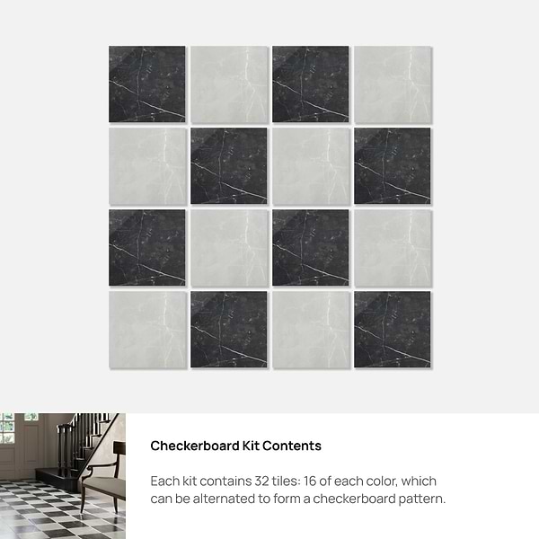 Fortunato Amani Gray and Nero Marquina Black 12x12 Polished Porcelain Checkerboard Tile