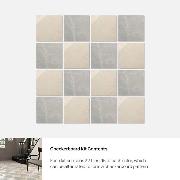 Fortunato Marfil Beige and Amani Gray 12x12 Polished Porcelain Checkerboard Tile