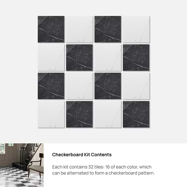 Fortunato Calacatta White and Nero Marquina Black 12x12 Polished Porcelain Checkerboard Tile