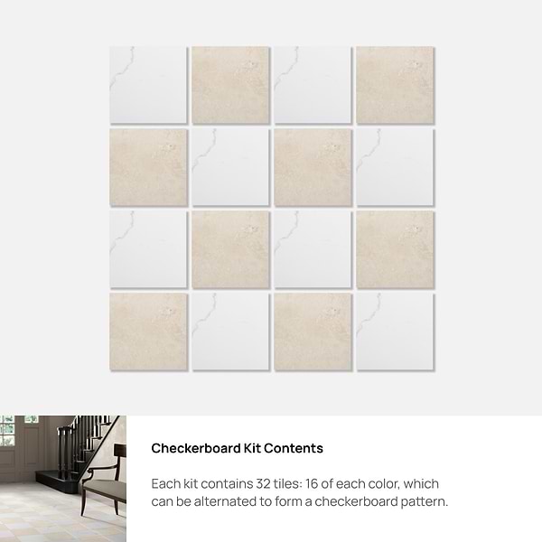 Fortunato Calacatta White and Marfil Beige 12x12 Matte Porcelain Checkerboard Tile