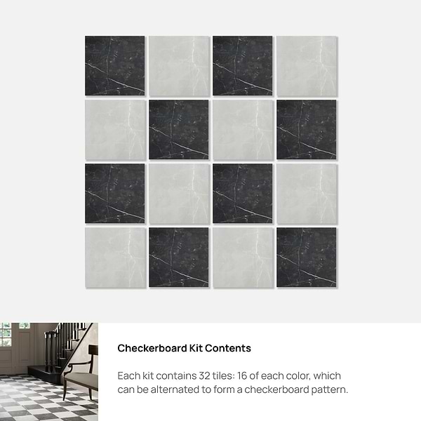 Fortunato Amani Gray and Nero Marquina Black 12x12 Matte Porcelain Checkerboard Tile