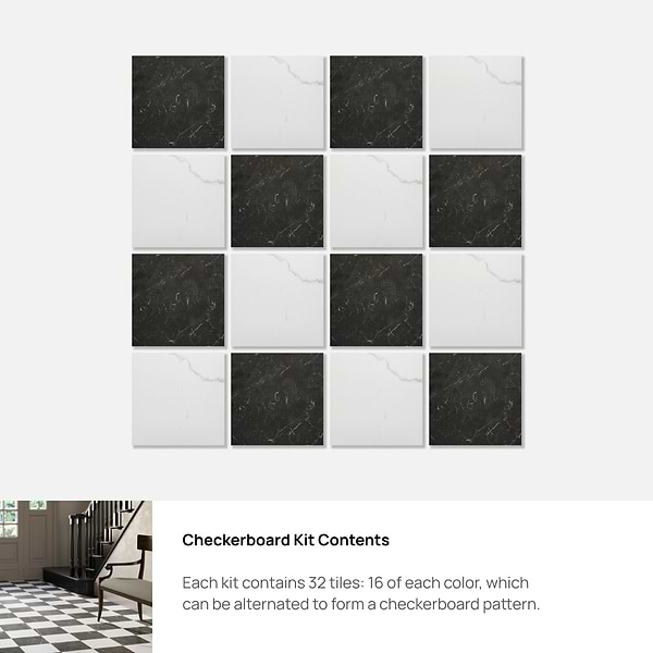 Fortunato Calacatta White and Nero Marquina Black 12x12 Matte Porcelain Checkerboard Tile