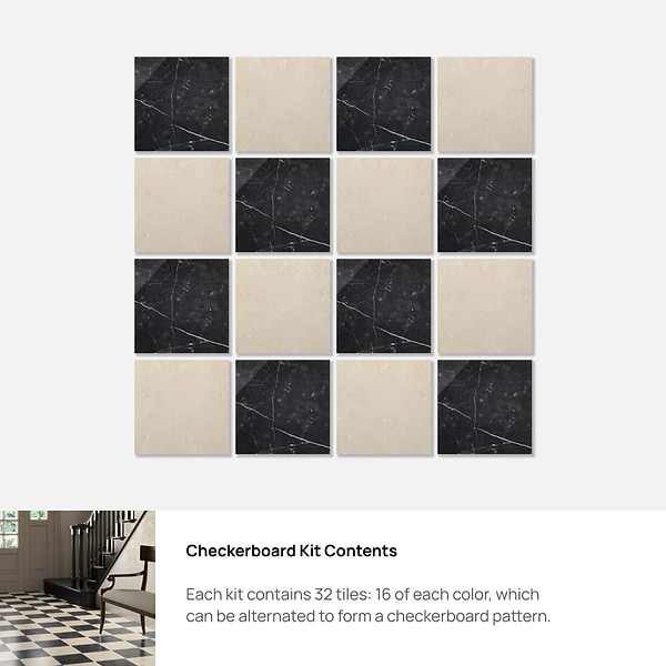 Fortunato Marfil Beige and Nero Marquina Black 12x12 Polished Porcelain Checkerboard Tile