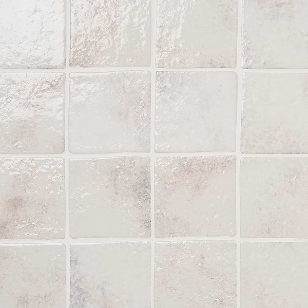 Greta Seashell White 5x5 Glossy Textured Porcelain Tile
