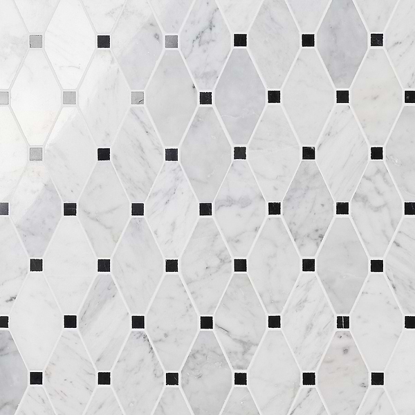 Octave White Carrara With Black Dot Marble 2x4 Polished Mosaic Tile