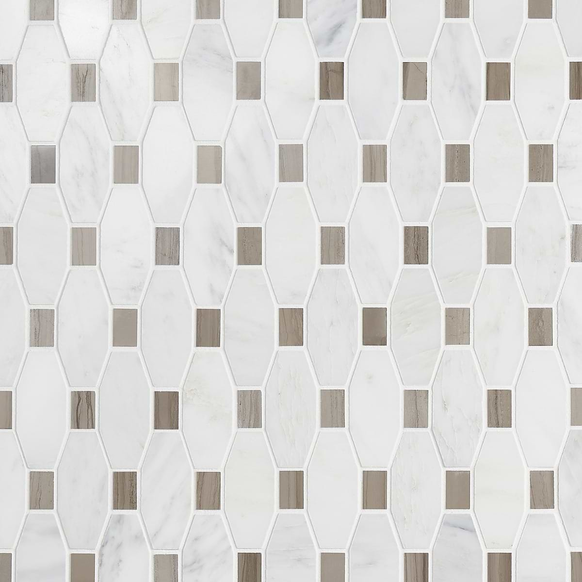 Octave Asian Statuary & Athens Gray 2x4 Marble Polished Mosaic Tile