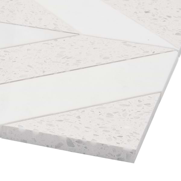 Cleopatra Diagonal Salt White Terrazzo and Bianco White Marble Polished Mosaic Tile