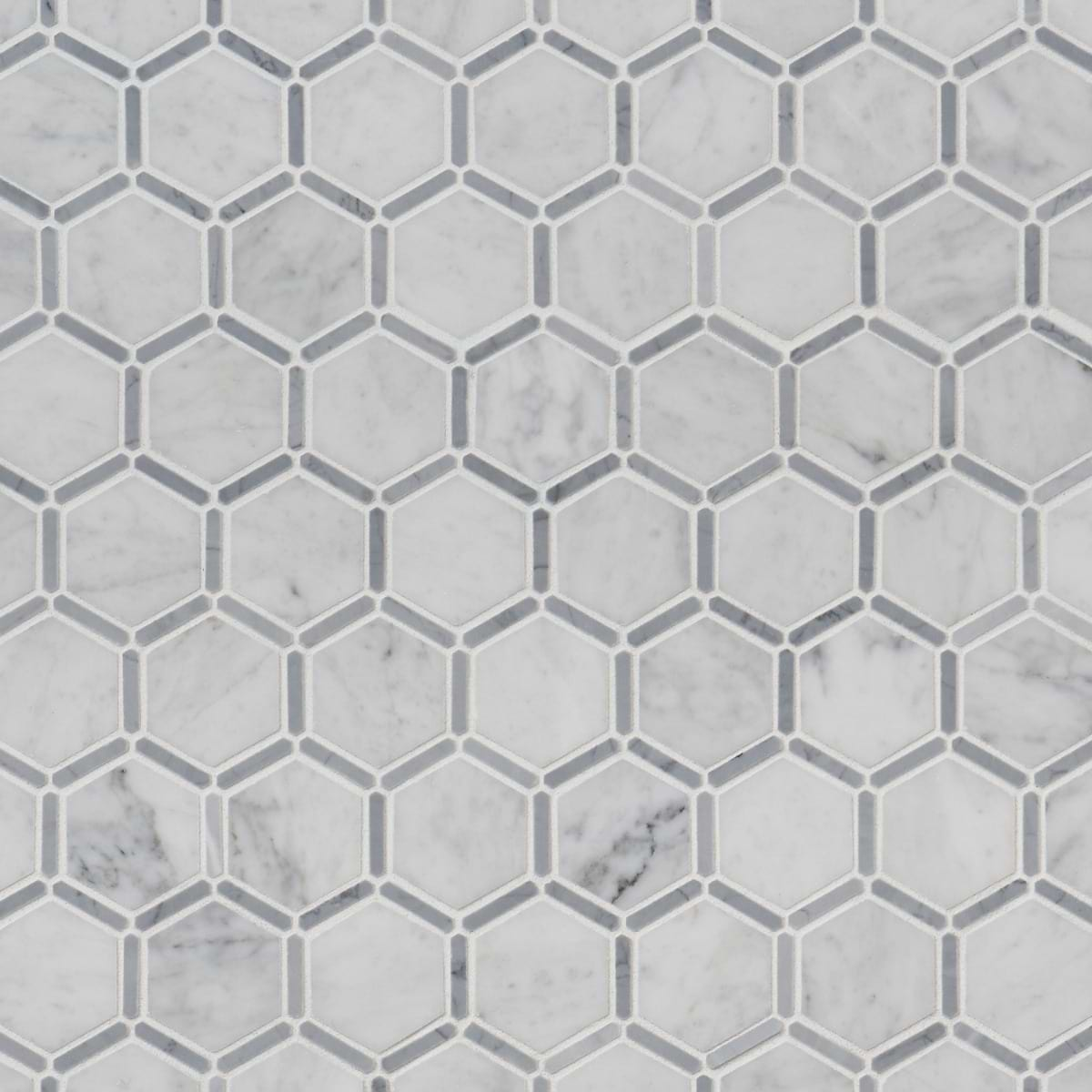 Florentine Carrara & Light Bardiglio Gray 2" Hexagon Polished Marble Mosaic Tile