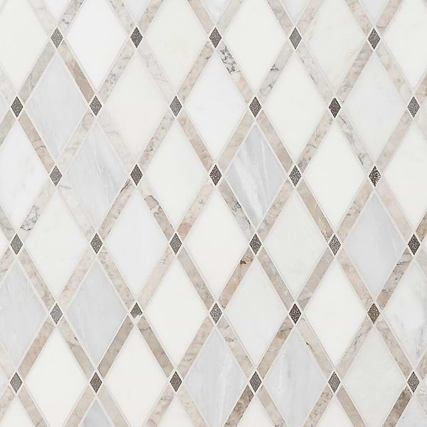 Imperial Cumulus Cloud White Blend Polished Marble Mosaic Tile