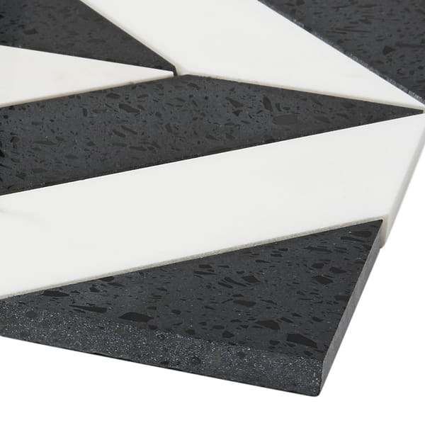 Cleopatra Diagonal Pepper Black Terrazzo and Bianco White Marble Polished Mosaic Tile