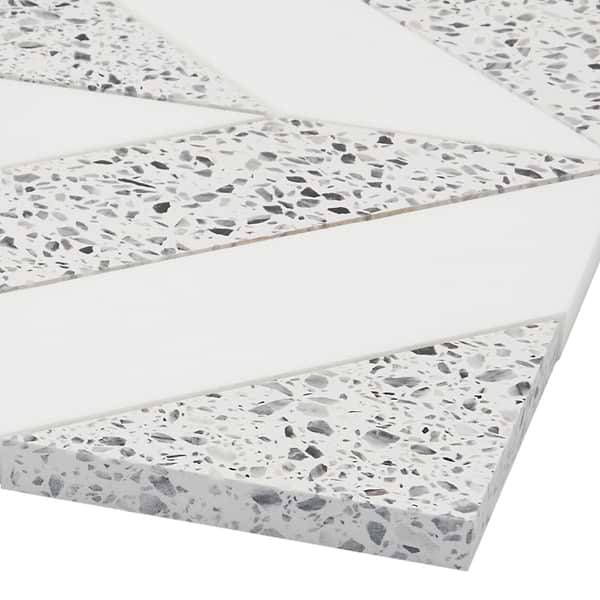 Cleopatra Diagonal Truffle White Terrazzo and Bianco White Marble Polished Mosaic Tile