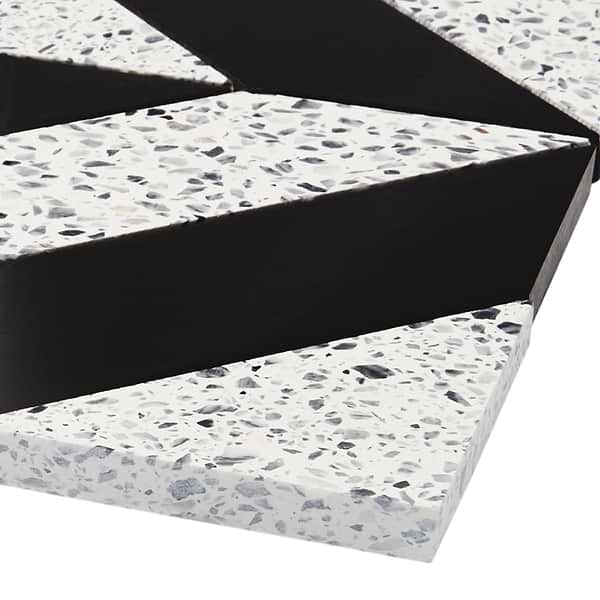 Cleopatra Diagonal Truffle White Terrazzo and Nero Marquina Black Marble Polished Mosaic Tile