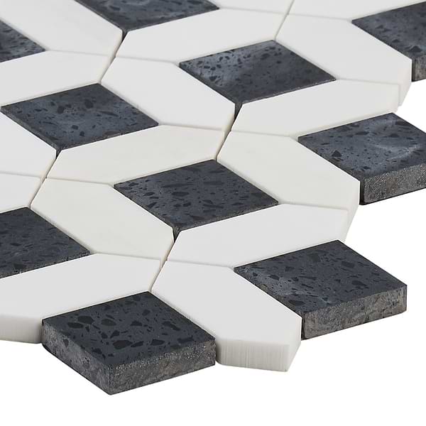 Cleopatra Diamond Pepper Black Terrazzo and Bianco White Marble Polished Mosaic Tile