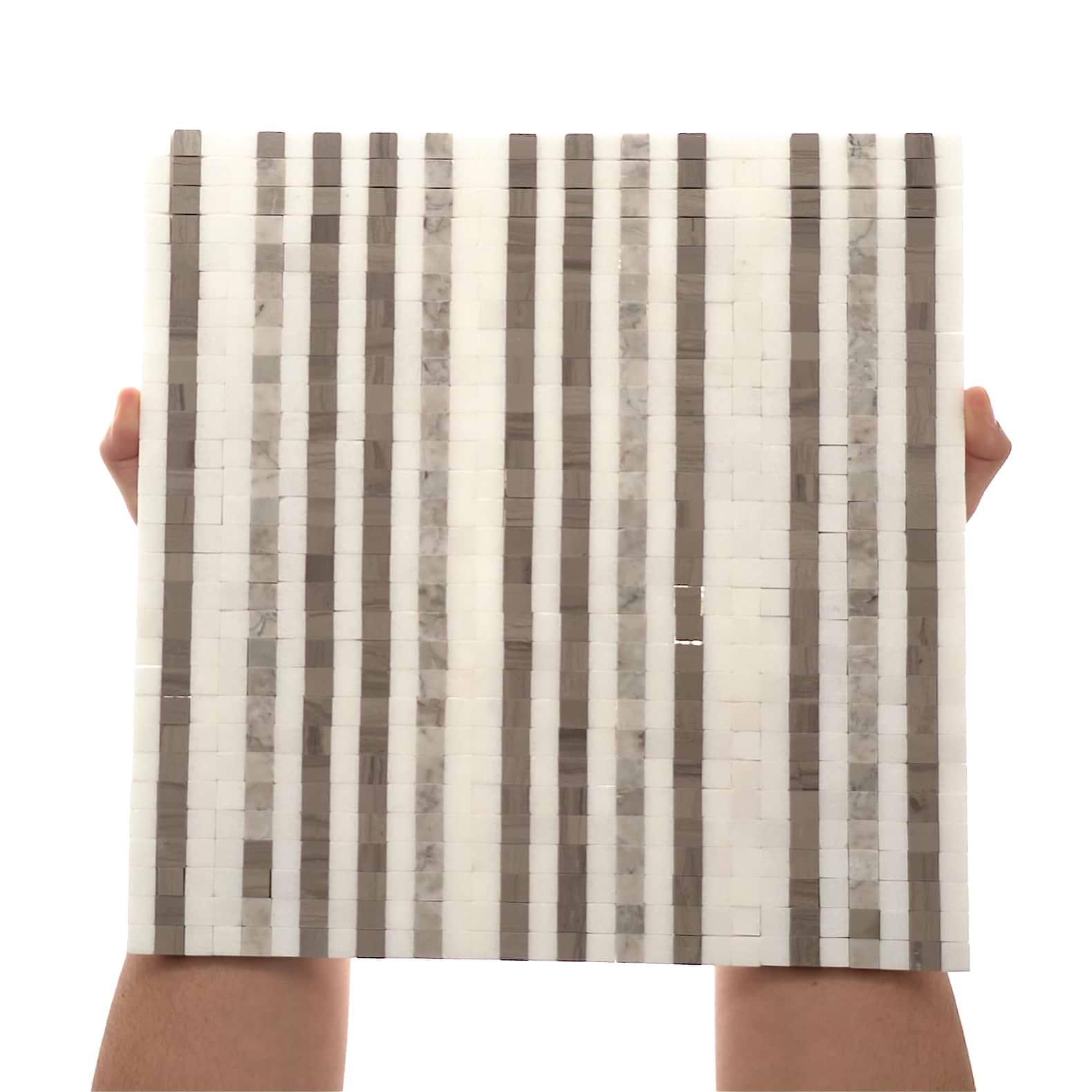 Microsaic Lines Storm Beige Polished Marble Mosaic Tile