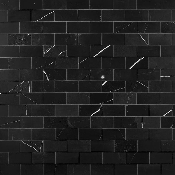 Nero Marquina Black 3x6 Honed Marble Subway Tile