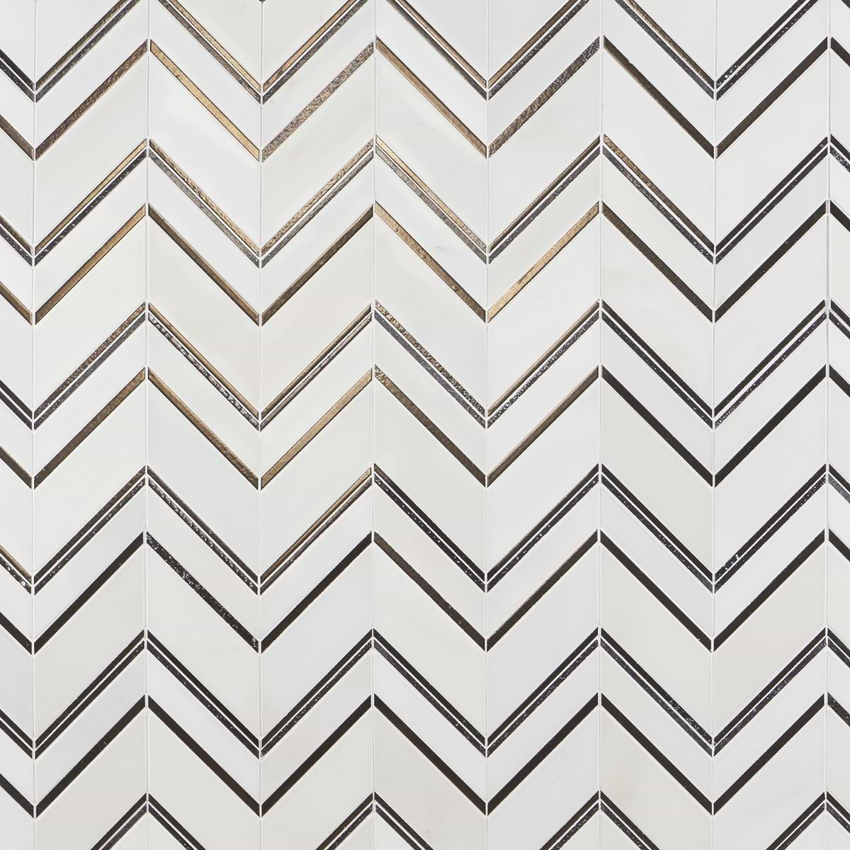 Magma Chevron Palermo White Marble and Bronze Lava Stone Polished Mosaic Tile