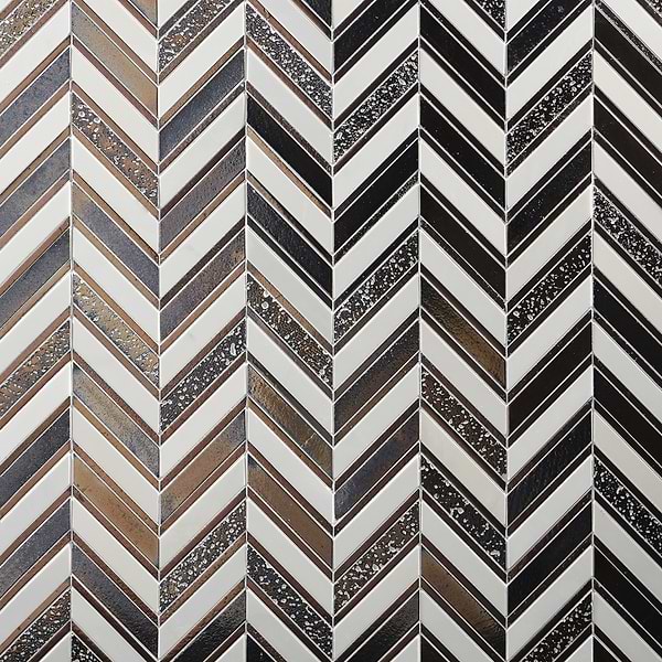 Magma Chevron Susa Bronze Black & White Asian Statuary Marble & Lava Stone Polished Mosaic Tile