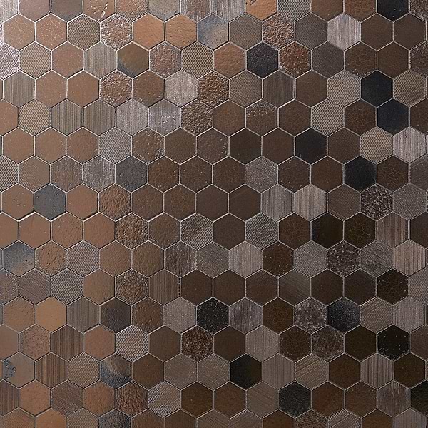 Magma Hexagon Mixed Bronze 3" Polished Lava Stone Mosaic Tile