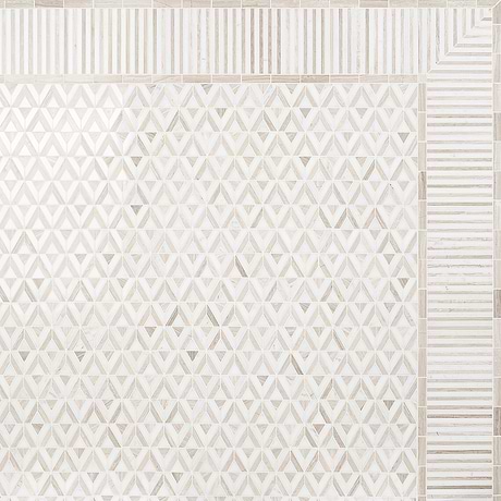 Monroe Triangle Asian Statuary and Wooden Beige Marble Mosaic Tile