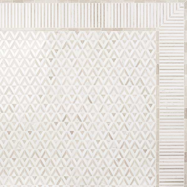 Monroe Triangle Asian Statuary and Wooden Beige Marble Mosaic Tile