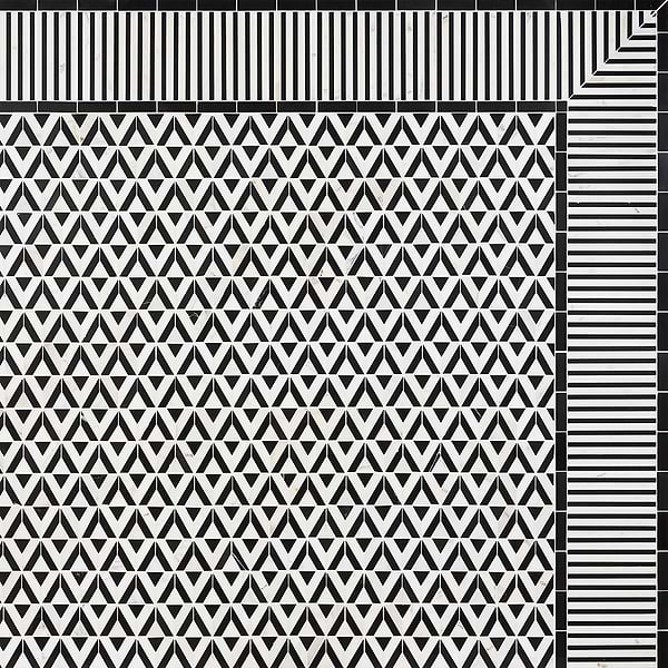 Monroe Border Calacatta and Black Jade 7.87x8.30 Marble Mosaic Tile