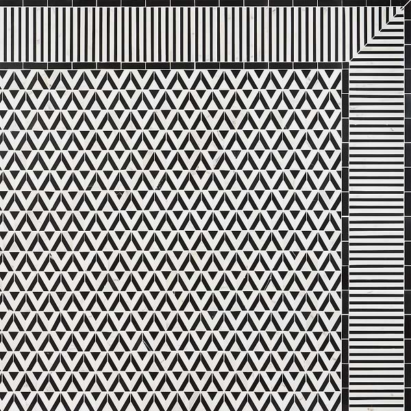 Monroe Corner Calacatta and Black Jade 8x8 Marble Mosaic Tile- Polished
