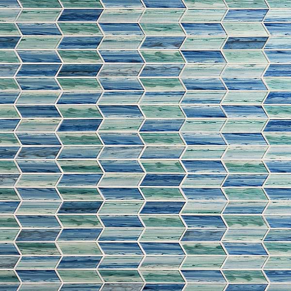 Maya Chevron Aqua Glass Mosaic Tile 