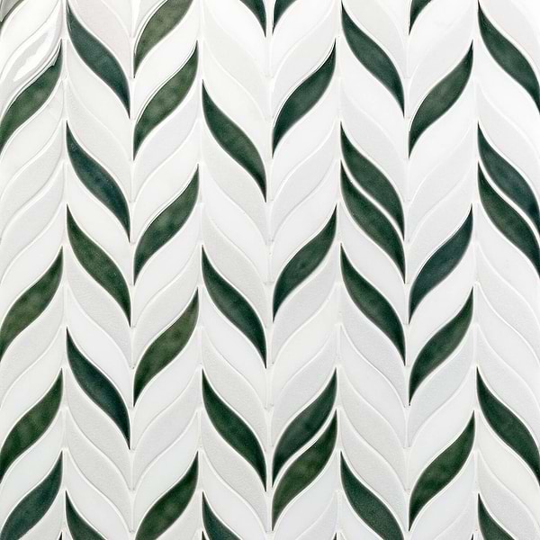 Nabi Sprig Deep Emerald Green Crackled Glass Mosaic in Green+White, View 2, open zoomed image