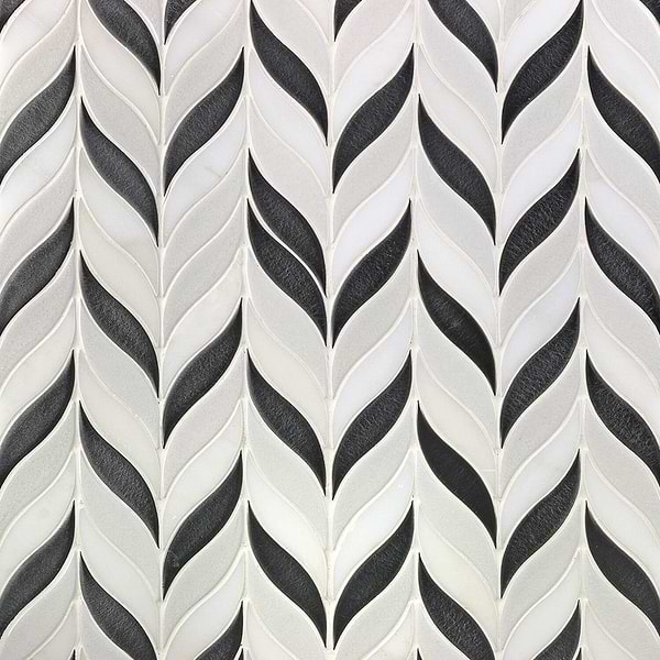 Nabi Sprig Gunmetal Black & White Crackled Glass Mosaic in Gun Metal, White, View 2, open zoomed image